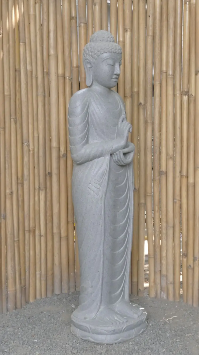  Product image 2 of the product “Standing Buddha made of Riverstone in Dharmachakra position - gesture of wheel of the teaching of Dharma. About 153cm height. ”